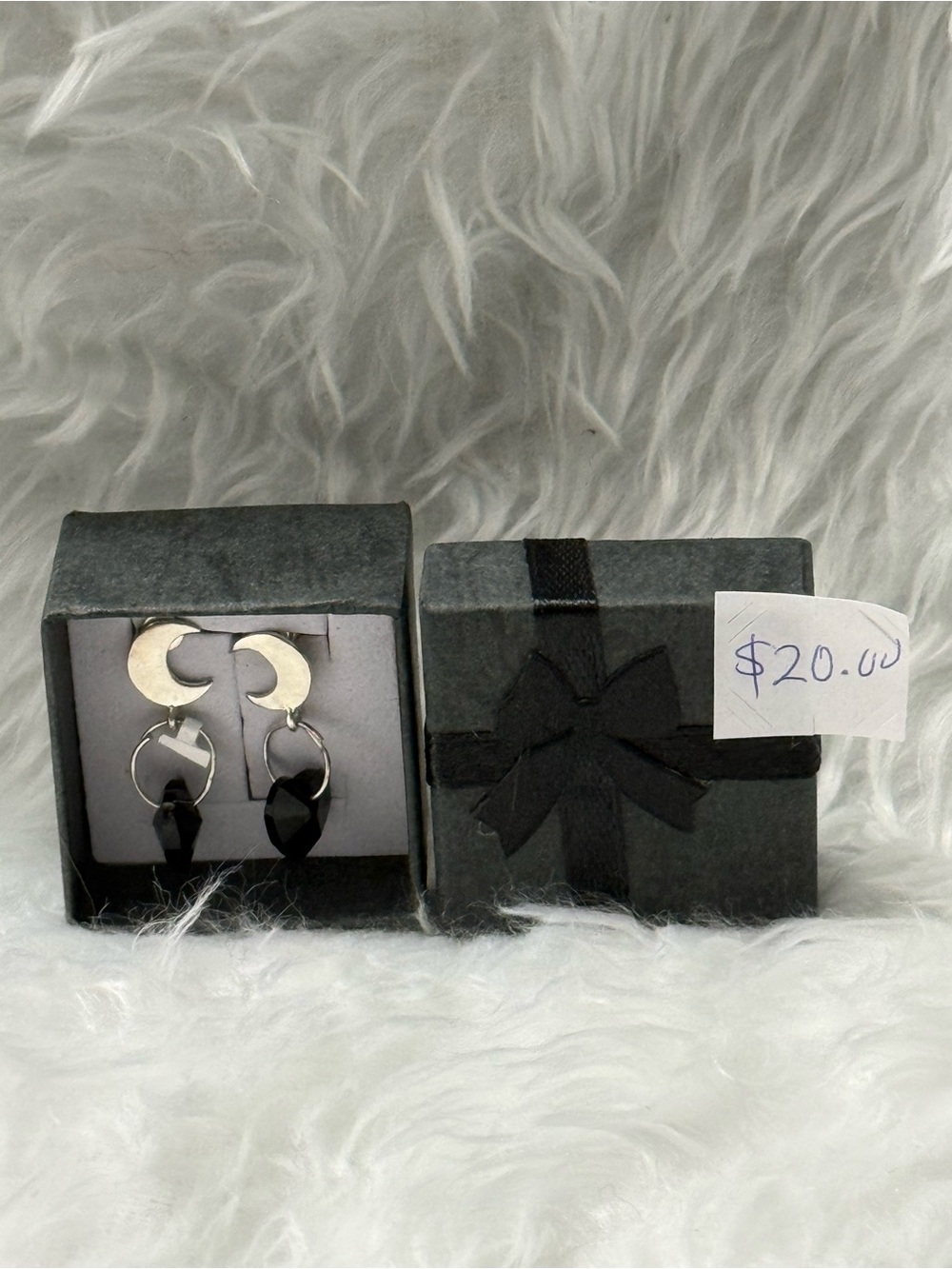 Sterling silver Moon & Black Crystal Dangle Earrings